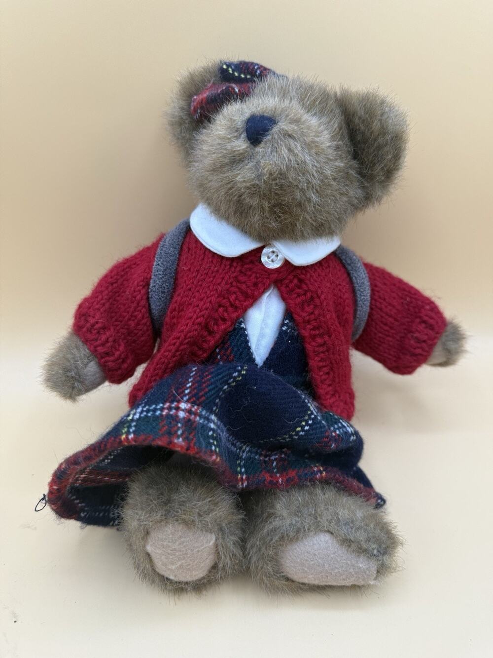 Boyds Bears Plush Schoolgirl Teddy Bear 8” Plaid Dress Backpack 2002 Vintage